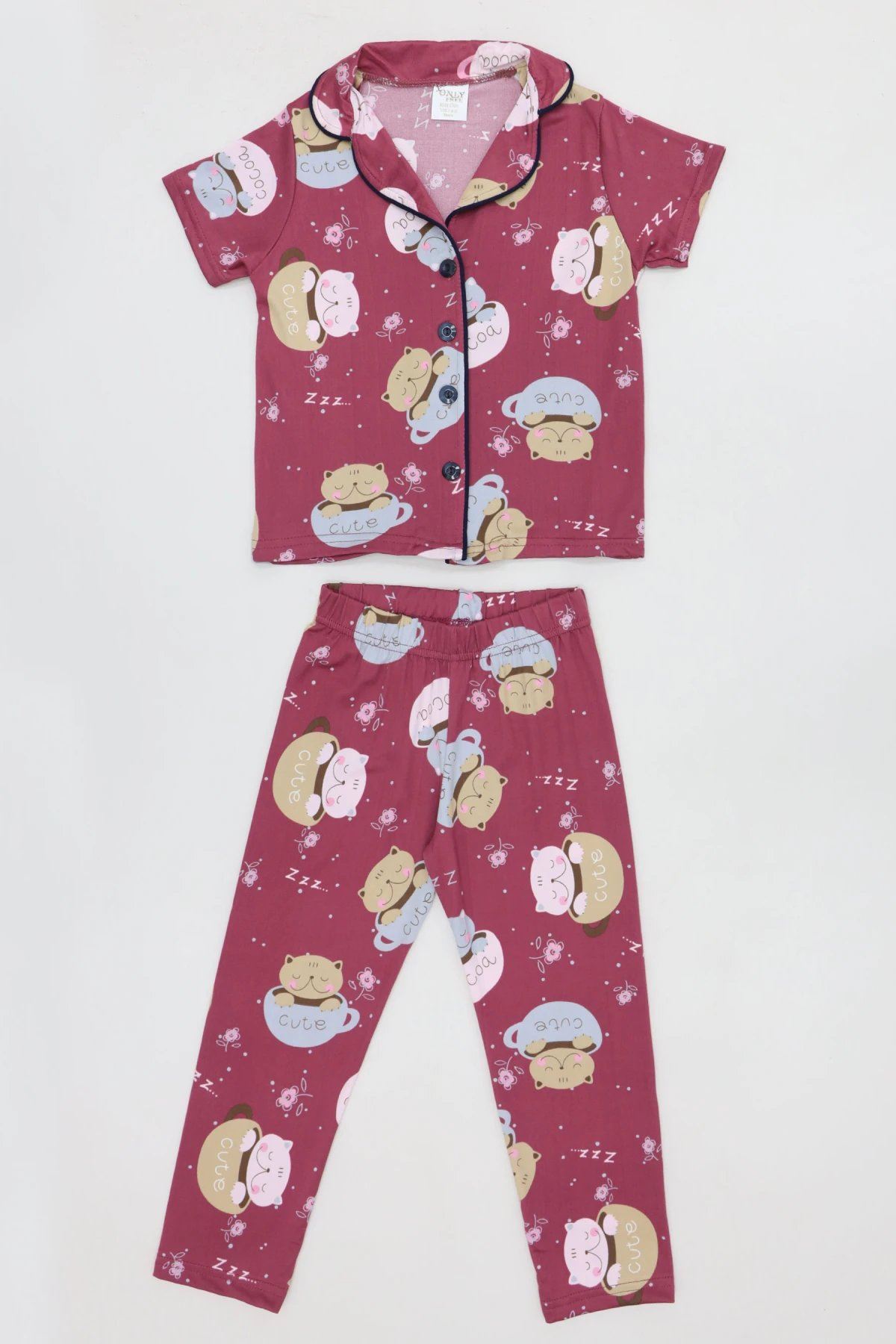 4-12 Yaş Milan Düğmeli Pijama Takımı Bordo - 53580.1776.