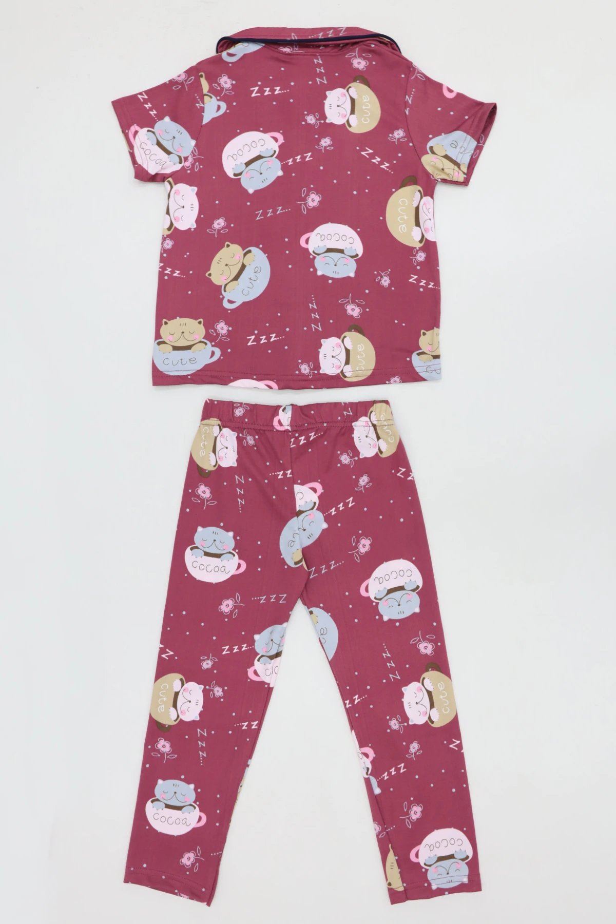 4-12 Yaş Milan Düğmeli Pijama Takımı Bordo - 53580.1776.