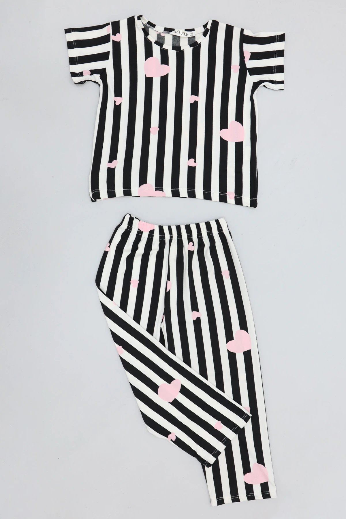 4-8 Yaş Kız Çocuk Pijama Takımı Siyahbeyaz - 53798.1780.