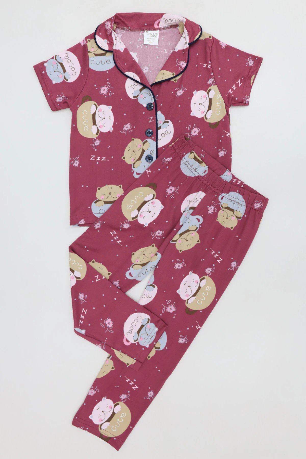 4-12 Yaş Milan Düğmeli Pijama Takımı Bordo - 53580.1776.